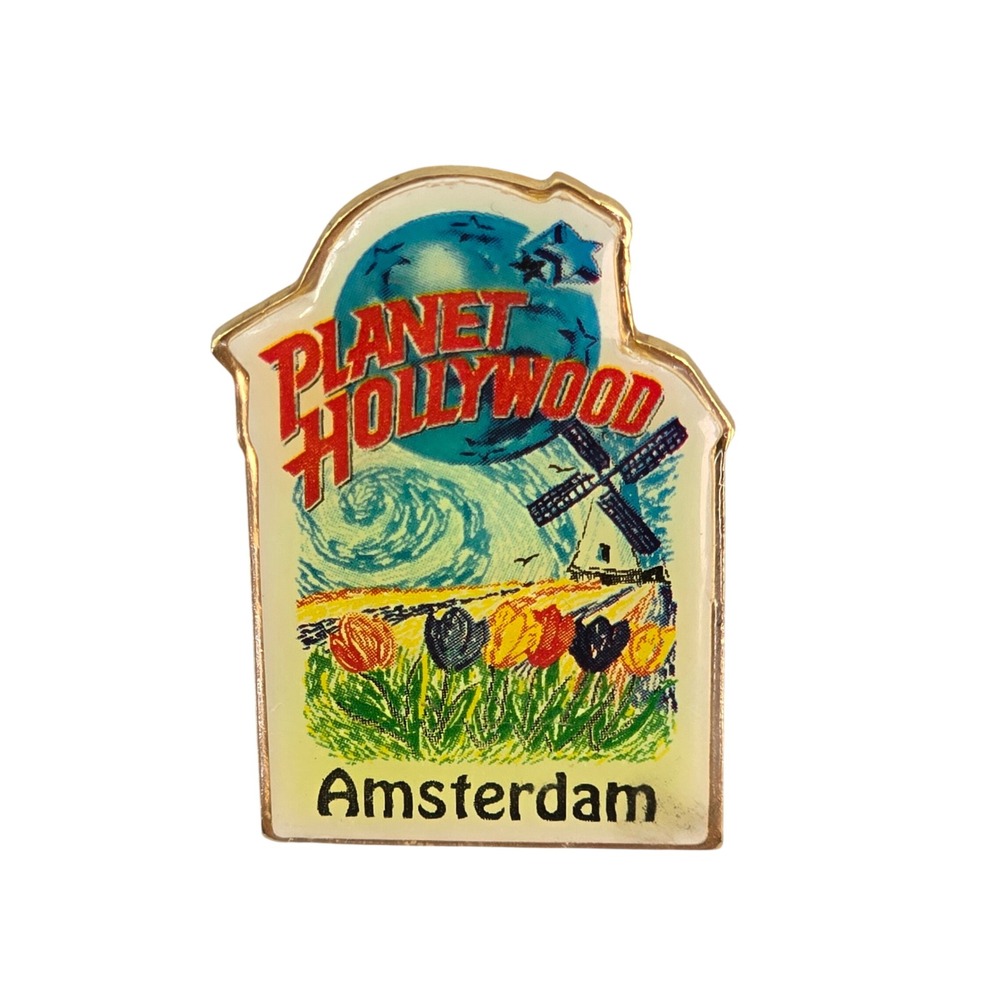 Vintage 1997 Planet Hollywood Amsterdam Van Gogh Windmill Enamel Pin Fotoball